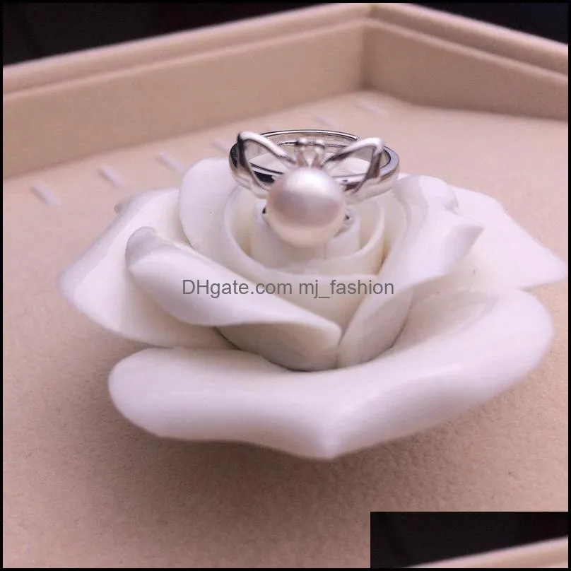 Jewelry Settings Shiny 16 Styles Pearl Ring 925 Sier Rings Diy For Women Suitable 7-9Mm Adjustable Size Fashion Drop Delivery Dhnkr