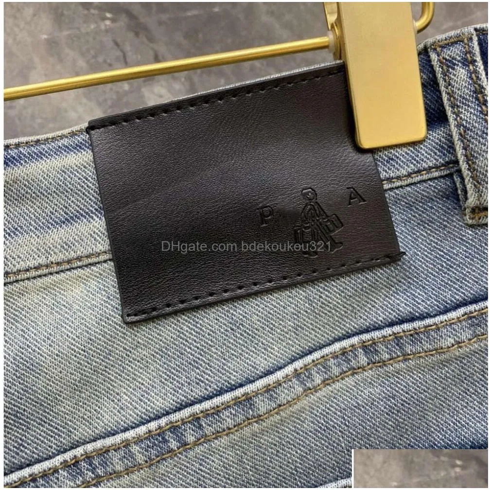 Women`S Jeans High Quality Mens Designer Pants Men Slim Small Straight Cotton Casual Denim Trousers Fashiona Triangle Logo Letter Gra Dhsdb