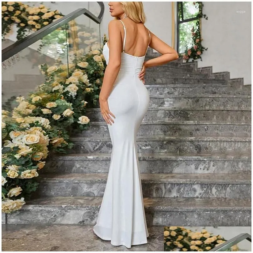 Casual Dresses For Women 2024 Sling Sleeveless Women`s Dress Cotton Fishtail Elegant Party Folds Vestidos