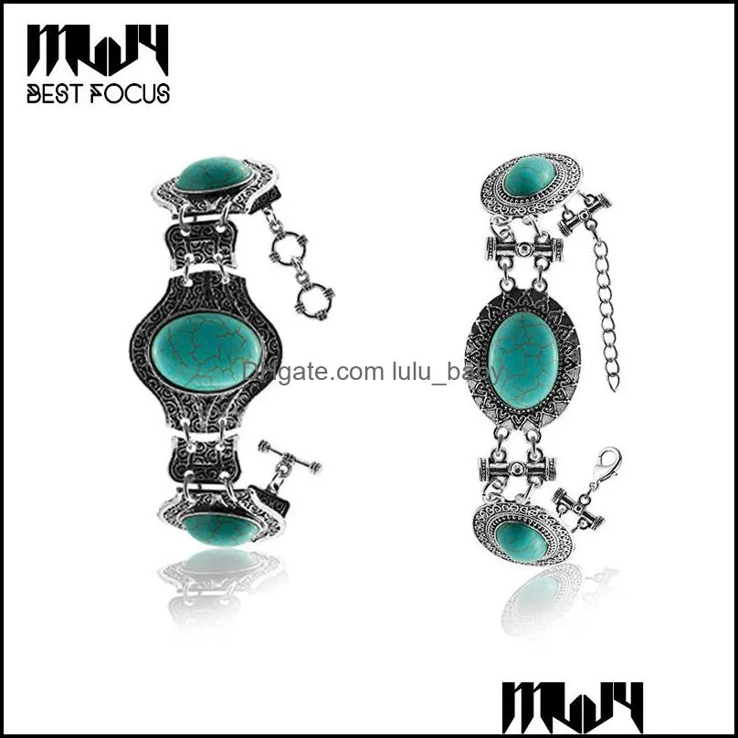 Charm Bracelets Traditional Turquoise Sliver Plated Bracelet Natural Stone Bangle For Women Pseras Wedding Drop Delivery Jewelry Dhquz