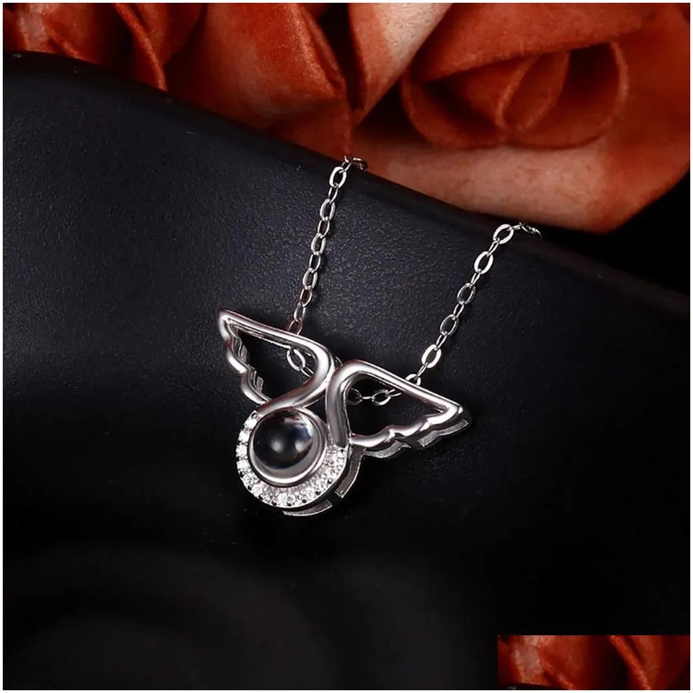 customized projection angel wings necklace silvery custom color pos women man necklace pendant jewelry accessorie 240115