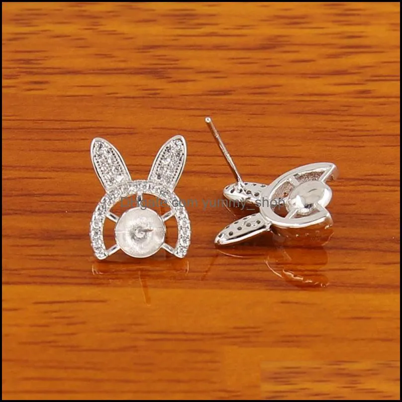 Jewelry Settings 925 Sier Pearl Earrings Setting Zircon Rabbit Stud Earring Mounting Blank Diy Gift For Female Drop Delivery Dhsu9