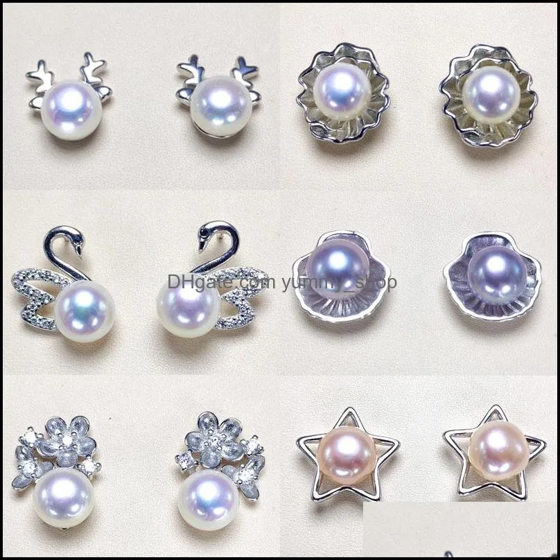 Jewelry Settings Wholesale Pearl Stud Earrings S925 Sier Earring Diy For Women Flower Zircon Girl Gift 12 Drop Delivery Dht2Y
