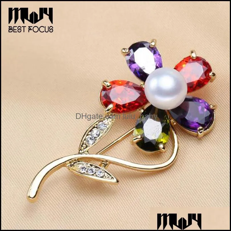 Pins, Brooches Sier Brooch Rhinestone Pearl Flower Pins For Women Wedding Jewelry Fashion Accessories 9 Drop Delivery Dhgarden Dh4Ly