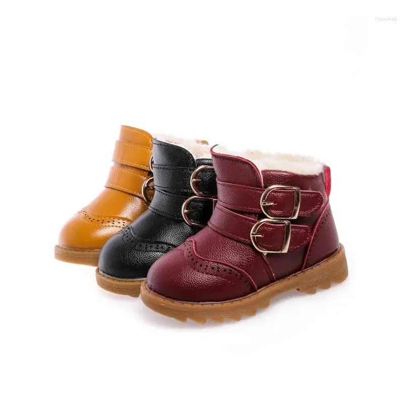 Boots Winter/autumn Kids Boy Shoes Fashion Children`s Plush Velvet Warm Cotton Baby Girls Soft Bottom