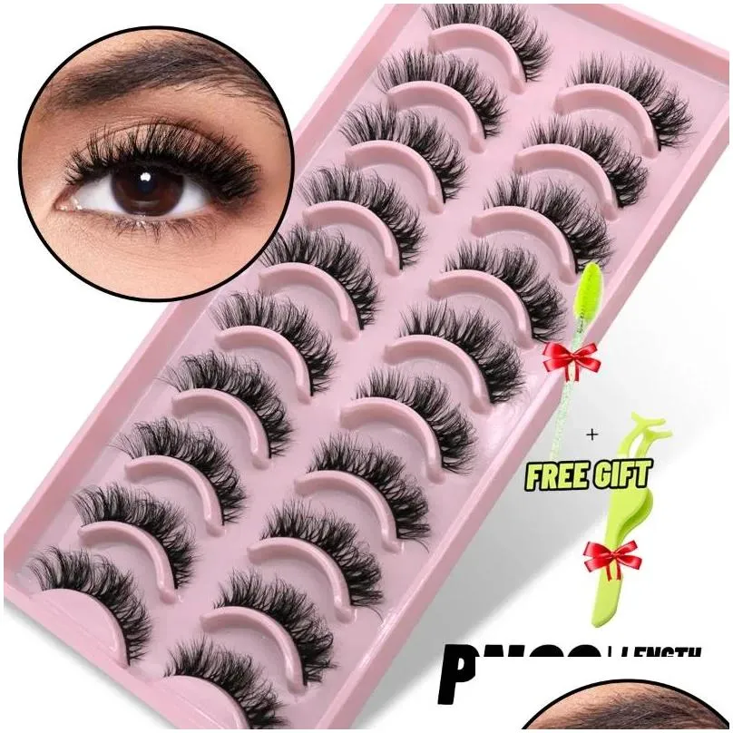 False Eyelashes GROINNEYA 10 Pairs Cat Eye Lashes 3D Natural Fluffy Wispy Cross Eyelash Extension Makeup