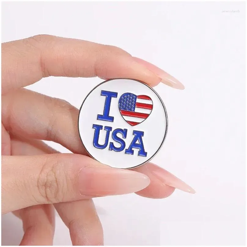 Brooches US Flag Enamel Pins Custom Statue Of I Heart USA  For Backpack Lapel Badges Jewelry Gift