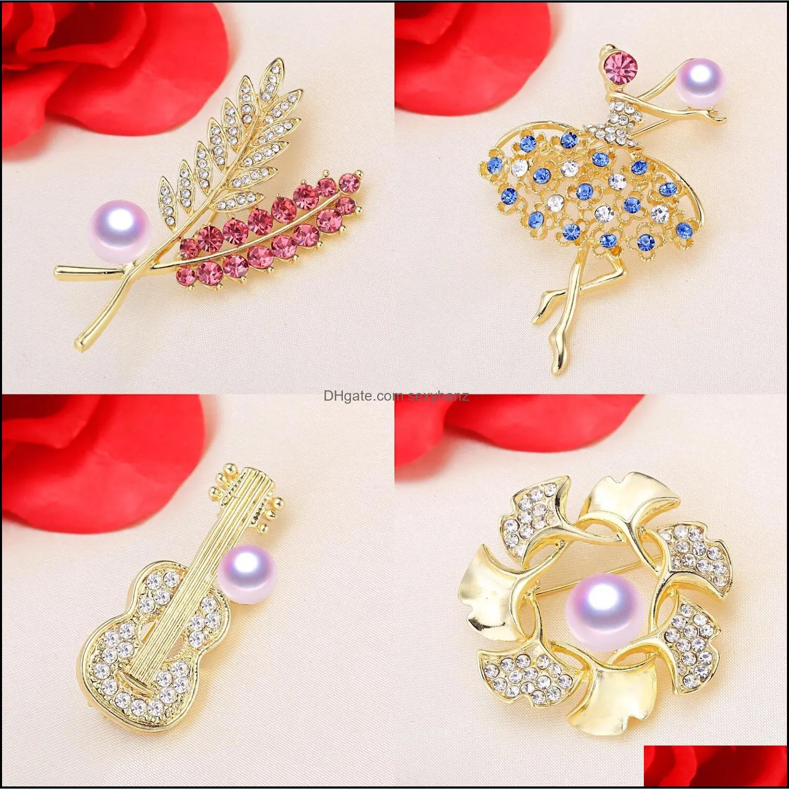 Pins, Brooches 100% Pearl Brooch For Women Zircon Pins 7-10Mm 36 Styles Crystal Jewelry Christmas Gift Present 4Pcs/Lot Drop Dhgarden Dhvre