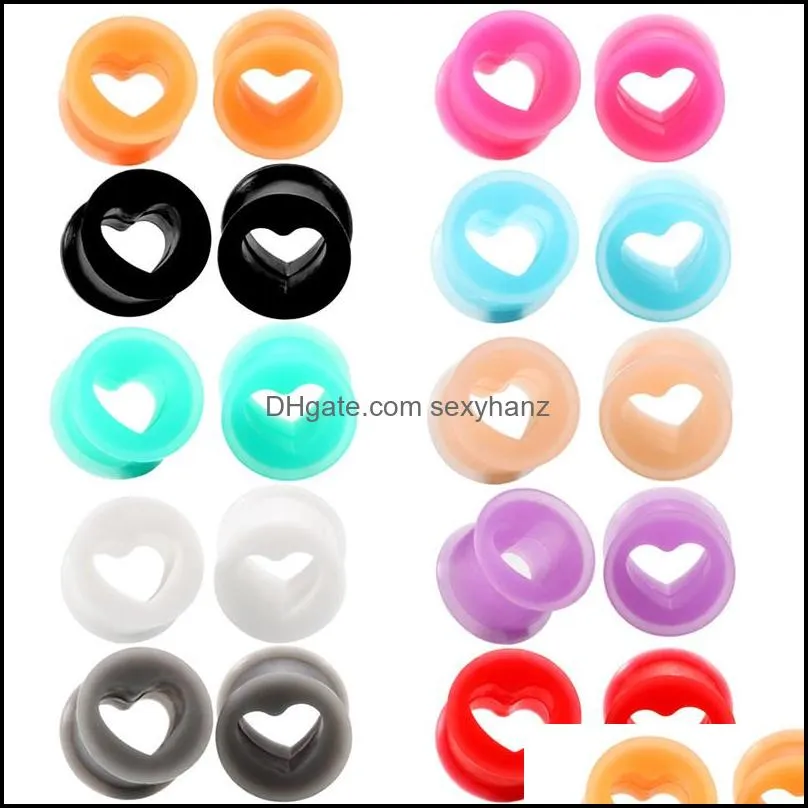 Plugs & Tunnels Soft Silica Ear Tunnel Hollow Heart 6- 16Mm Body Jewelry Gauges Sile Mix Colors Drop Delivery Dha3P