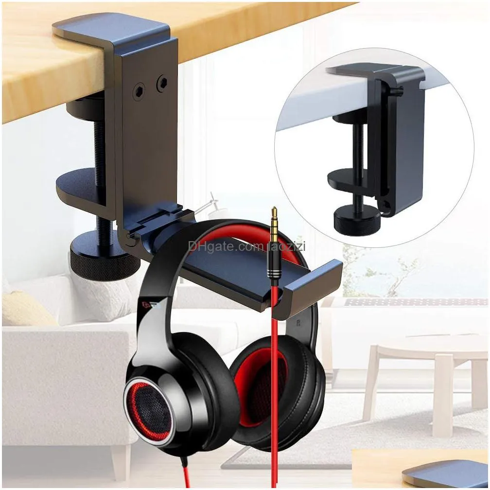 Cell Phone Mounts Holders Explosion Aluminum Alloy Folding Headset Stands Hanging Bracket Stent Exempting The Metal Hook Under Desk Dhotq