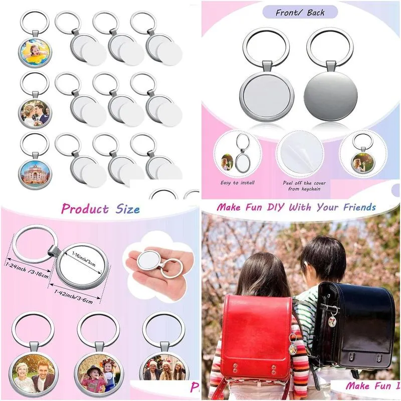 keychains 12 pcs sublimation blank keychain round heat transfer metal board key rings thick po