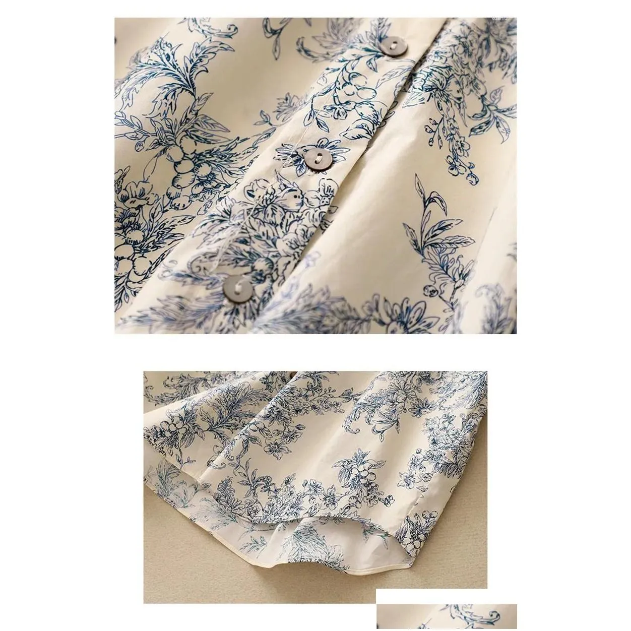 Women`s Blouses Limiguyue Summer Blue And White Porcelain Print Blouse Women Chinese Style O-Neck Long Sleeve Cotton Shirts Causal Tops