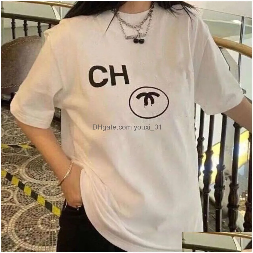 Women`S T-Shirt Fashion T Shirt Women Designer Mens Womens Letter Print Tee Solid Color Plover Sweatshirt Casual Loose Round Neck Cott Dh1Yp