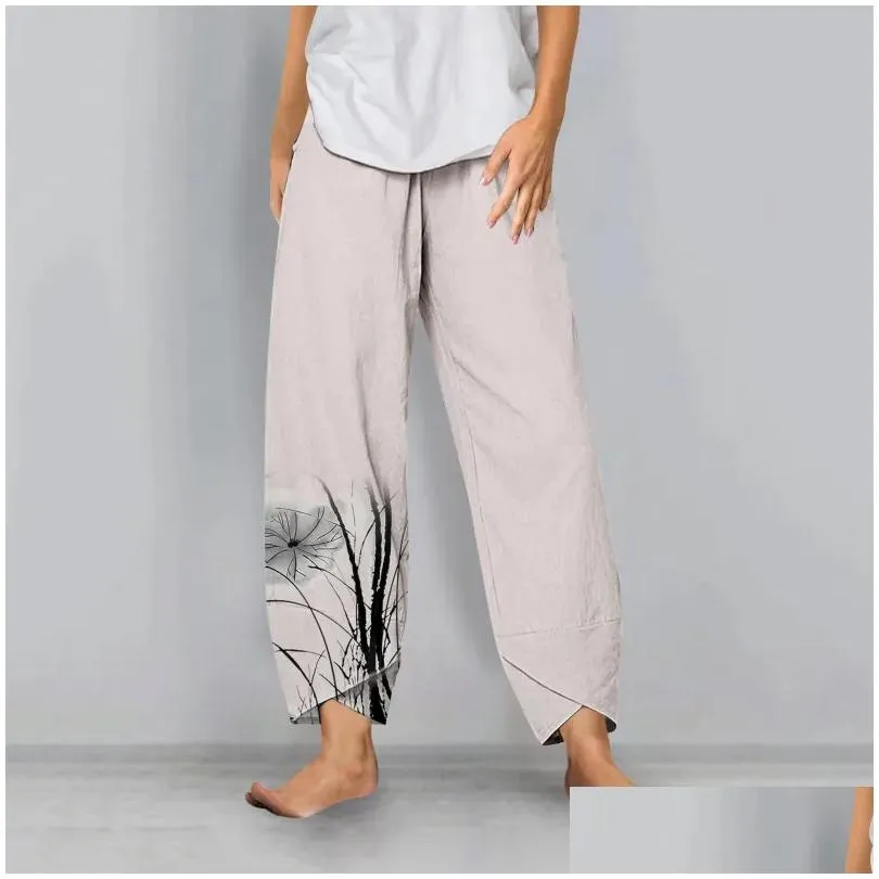 Women`s Pants Elastic High Waist 2024 Fashion Spring And Summer Printed Irregular Loose Wide Leg Casual Womens Sweatpants Plus Size