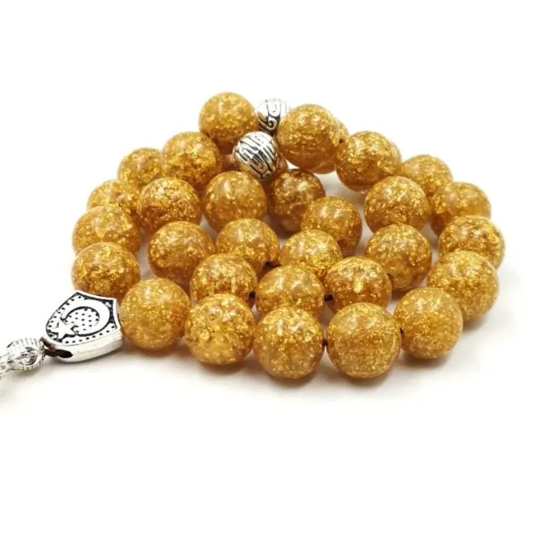 Bracelets Resin Tesbih gold foil inside beads Turkey Fashion bracelet yellow tassels Luxury gift man Misbaha Muslim Rosary