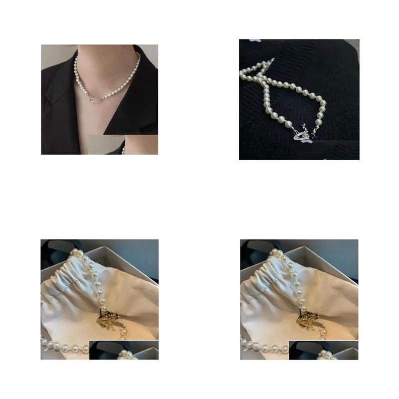 All-match Diamond-Embedded Saturn Pearl Necklace Female Online Influencer Light Luxury Full Diamond Planet Clavicle Chain Necklace