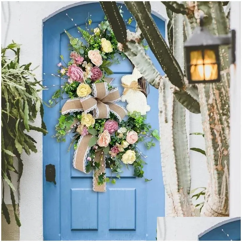Decorative Flowers Easter Front Door Wreath For BuShape Garland Wall Decor Spring Decoration