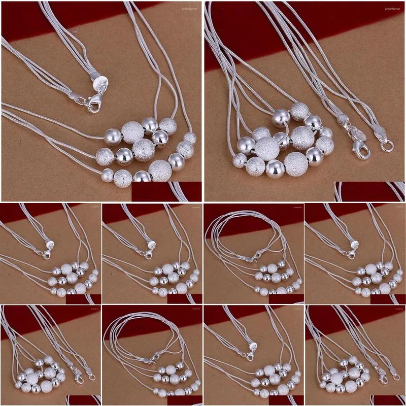 Chains Wholesale High Quality Retro Charm Three Chain Sand Light Beads Silver 925 Plated Necklace Fashion Jewelry