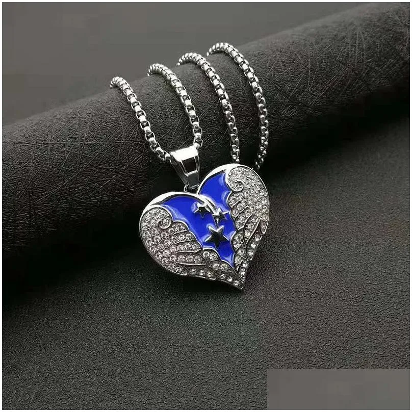 Pendant Necklaces POTCET Neutral Stainless Steel Blue Heart Wing Titanium Necklace Geometric Hip Hop Fashion Party Jewelry