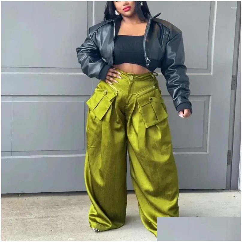 Women`s Pants Arrival Wide Leg Women Loose 3D Pockets Spring Streetwear Trousers