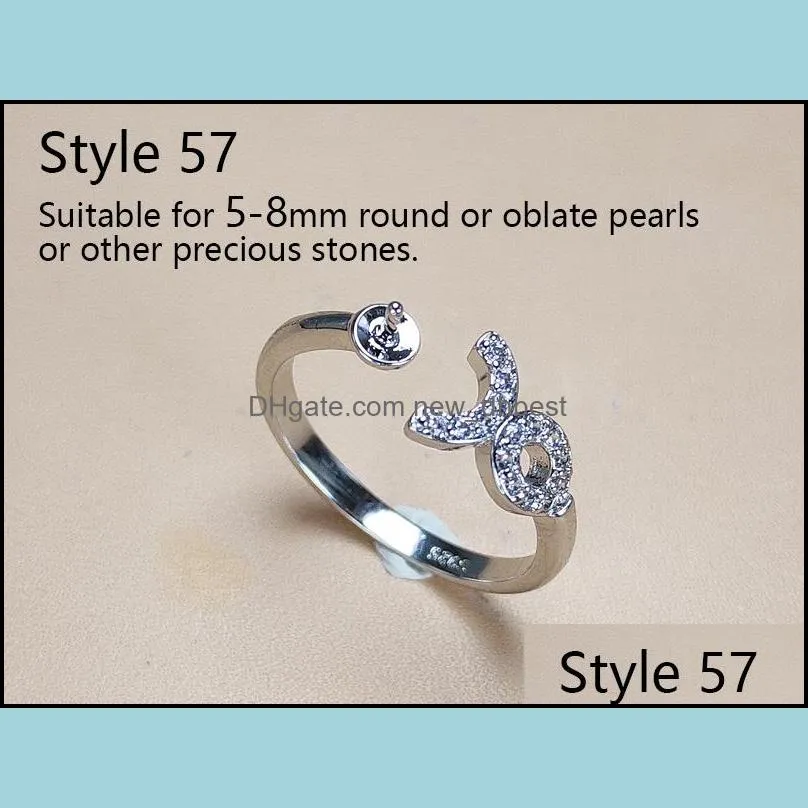 Jewelry Settings Pearl Rings Shining S925 Sier Ring For Women Adjustable Wedding Diy Gem Accessories Present Drop Delivery Dhgarden Dh5R9
