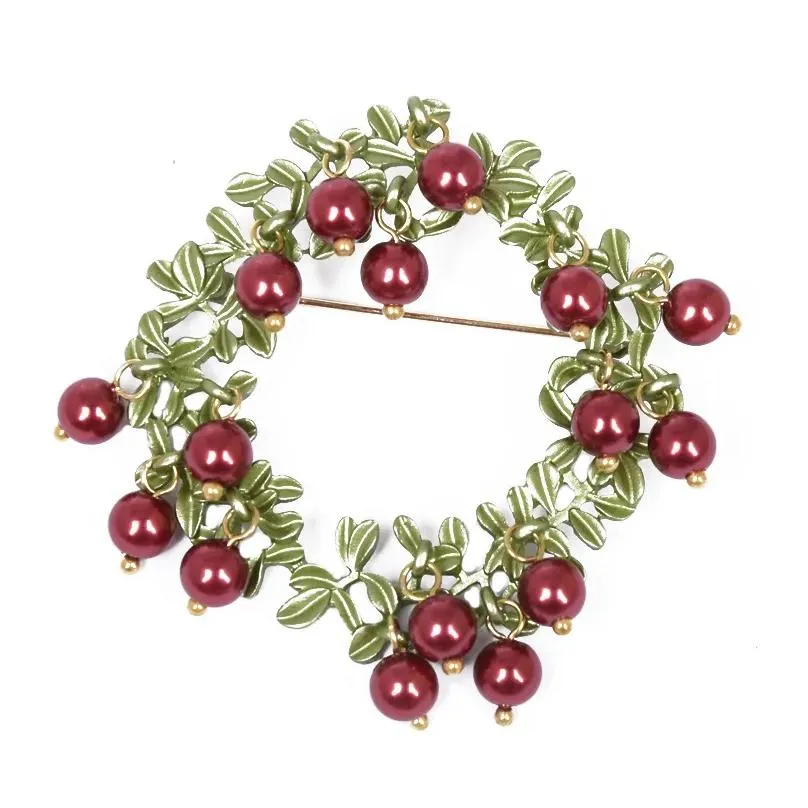 Brooches Nice And Beautiful Jewelry Fruit Wreath Brooch Vintage Plant Antique Paint Cranberry Large