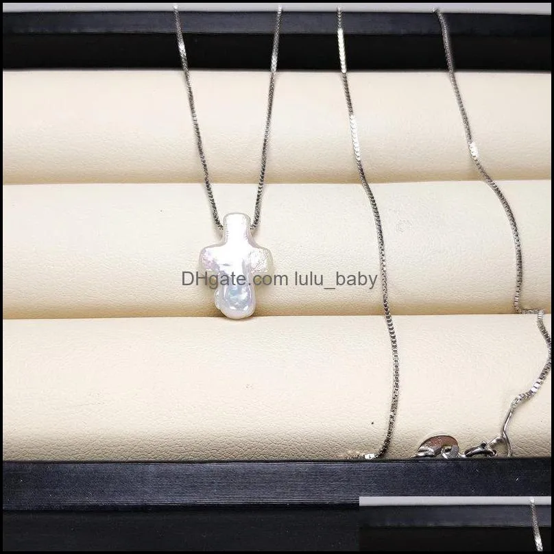 Pendant Necklaces 100% Natural Baroque Pearl Necklace S925 Sterling Sier Cross For Women Fashion Jewelry Gift Chain Wedding Dhgarden Dhdom