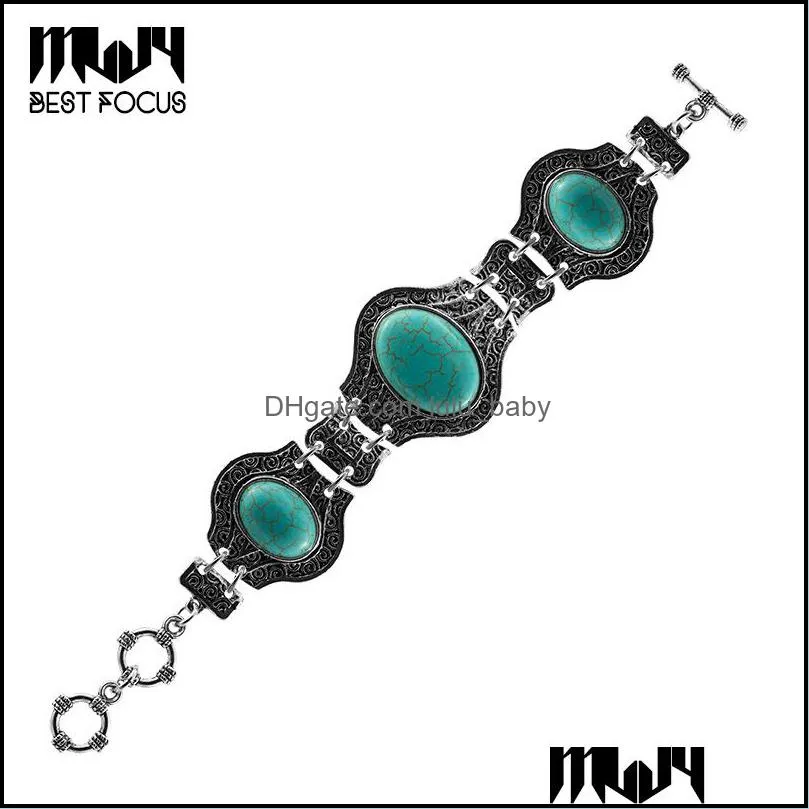 Charm Bracelets Traditional Turquoise Sliver Plated Bracelet Natural Stone Bangle For Women Pseras Wedding Drop Delivery Jewelry Dhquz