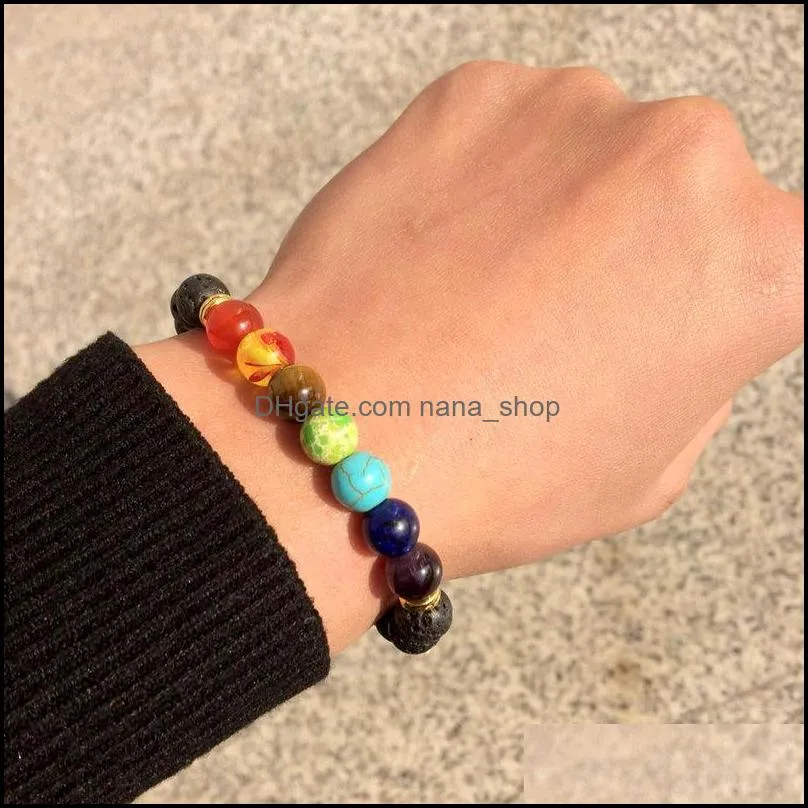 fashion chakra bracelet tiger eye volcanic stone men black lava healing balance reiki prayer natural stone yoga bracelet gift