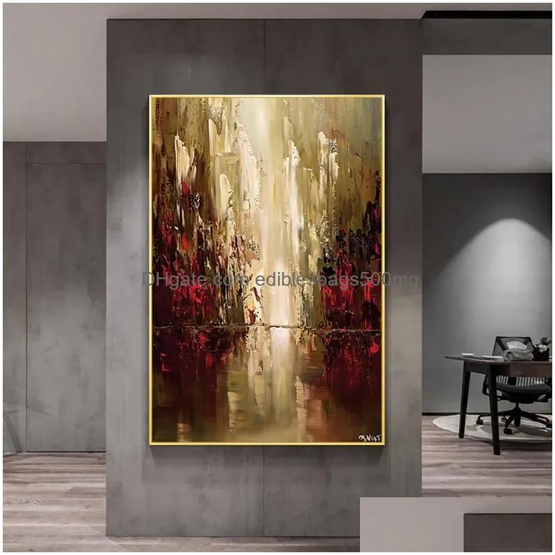 Paintings Abstract Oil Painting Handmade Fall View Brown Modern Wall Art For Home Cuadros Canvas Large Salon Decoration Drop Deliver Dhsju
