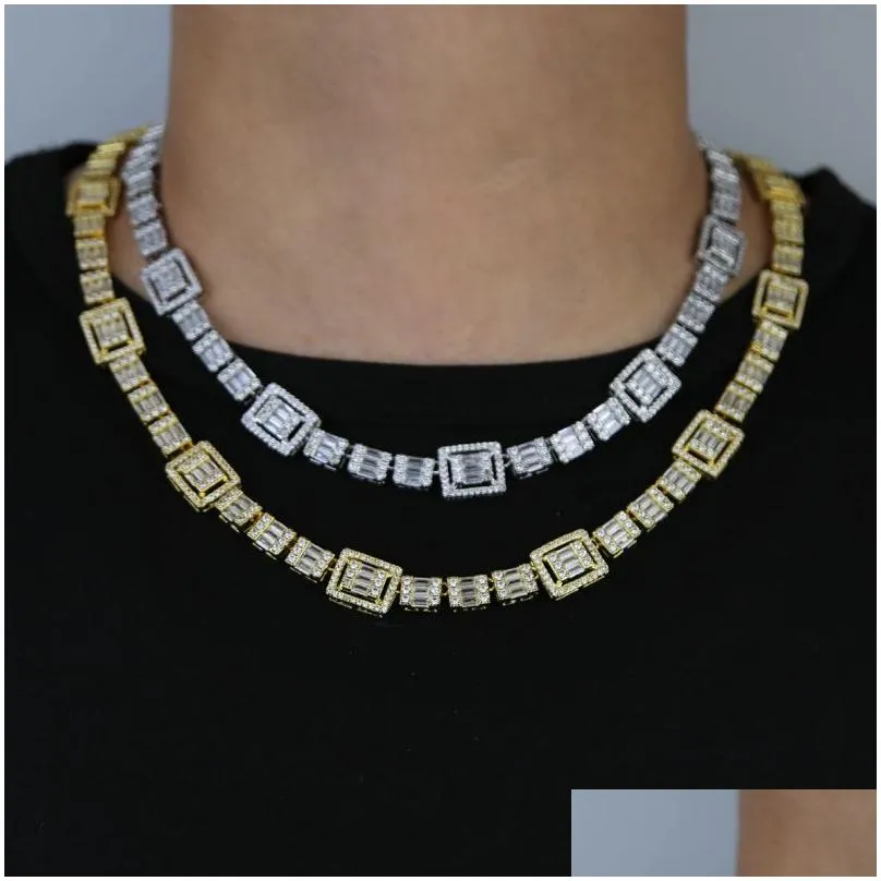 Men Women Bling Cz Paved Square Cuban Link Chain Necklace Iced Out Micro Pave Cubic Zirconia Tennis Chain Choker Hip Hop Jewelry