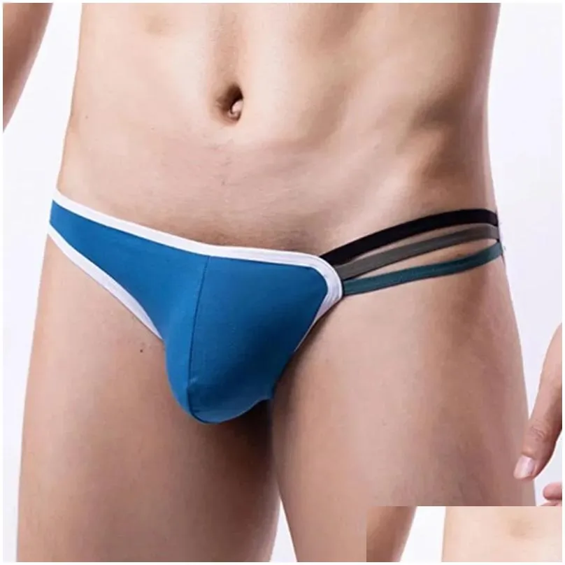 Underpants Men Jockstrap Briefs Low-waist U Convex Pouch Rainbow Elastic Waistband Tanga Slip Lingerie Thin Breathable