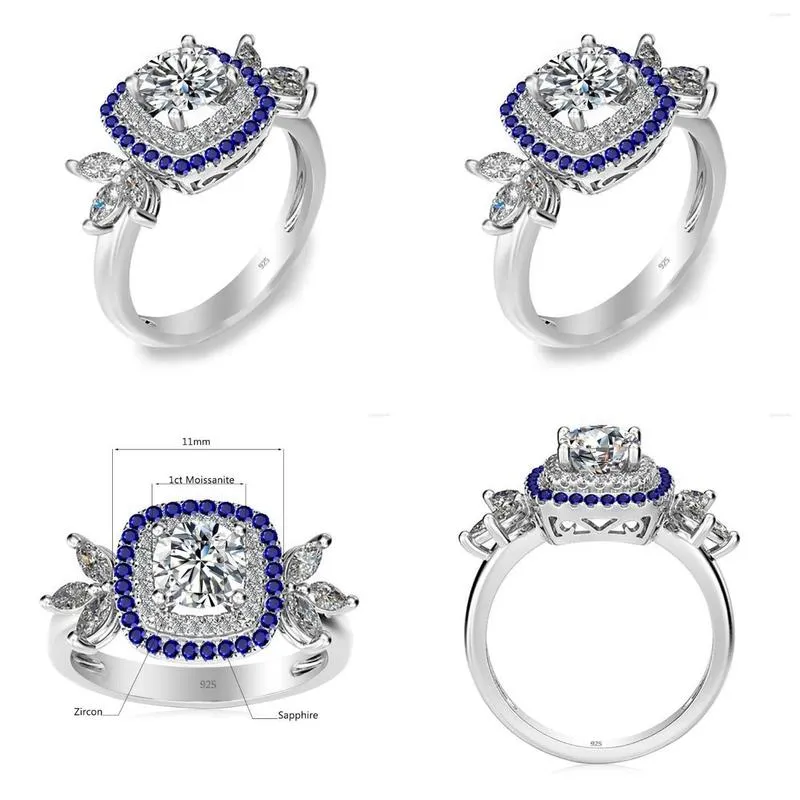 cluster rings genuine 1ct moissanite ring diamond eternity sterling silver wedding with sapphire cz undefined womens jewelery