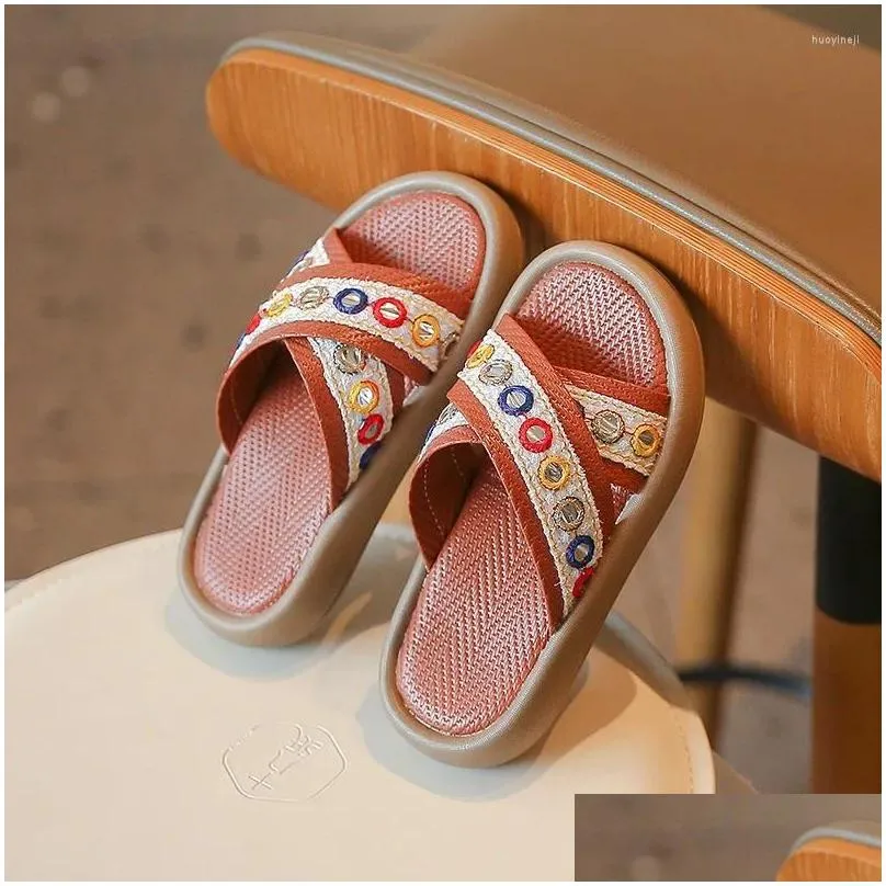 Slipper 2024 Summer Kids National Cool Slippers For Girls China-Chic One Word Chinese Style Sweet Little Girls` Bohemian