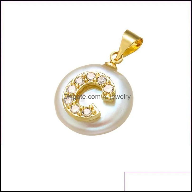 Pendant Necklaces 100% Natural Button Pearl For Women Girl Gold Filled 26 Letter Necklace Baroque White Wedding Christmas Gift Drop De Dh73A