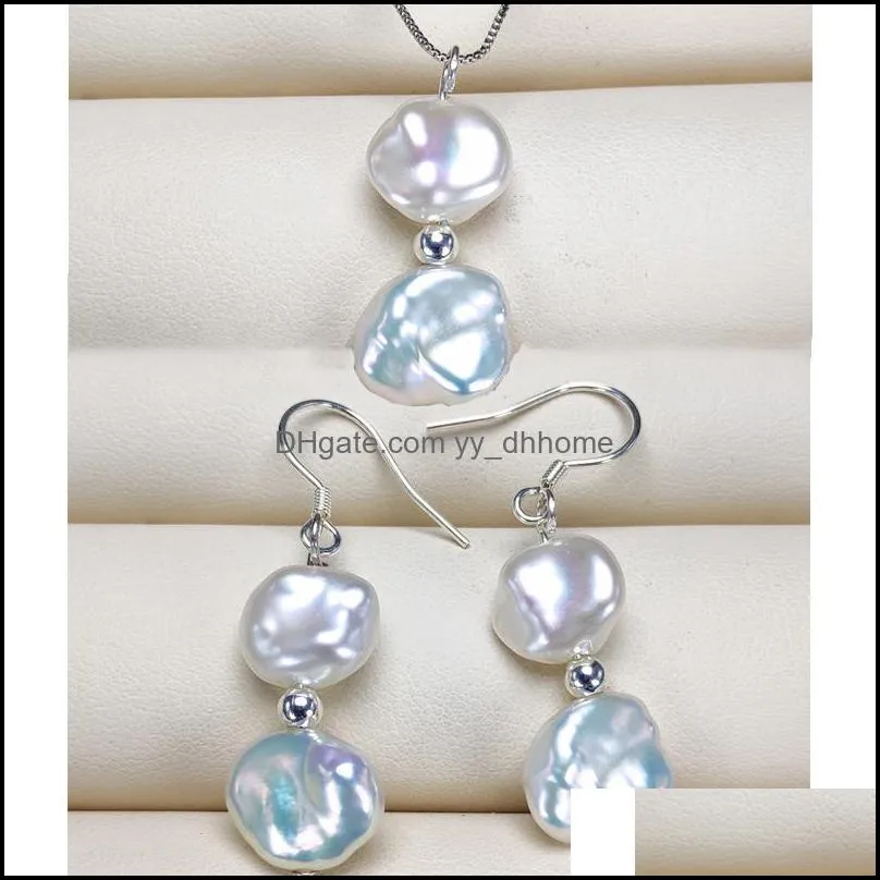 Earrings & Necklace Baroque Pearl For Women S925 Sier Pendant Handmade Fashion Jewelry Sets Drop Delivery Dhgzv