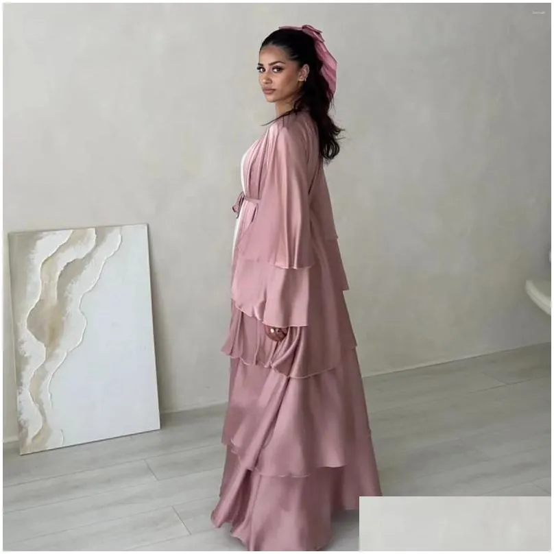 Ethnic Clothing 2024 Ramadan Open Abaya Dubai Cardigan Muslim Coat Arab Dress With Belt Turkey Abayas For Women Kimono Islamic Kaftan