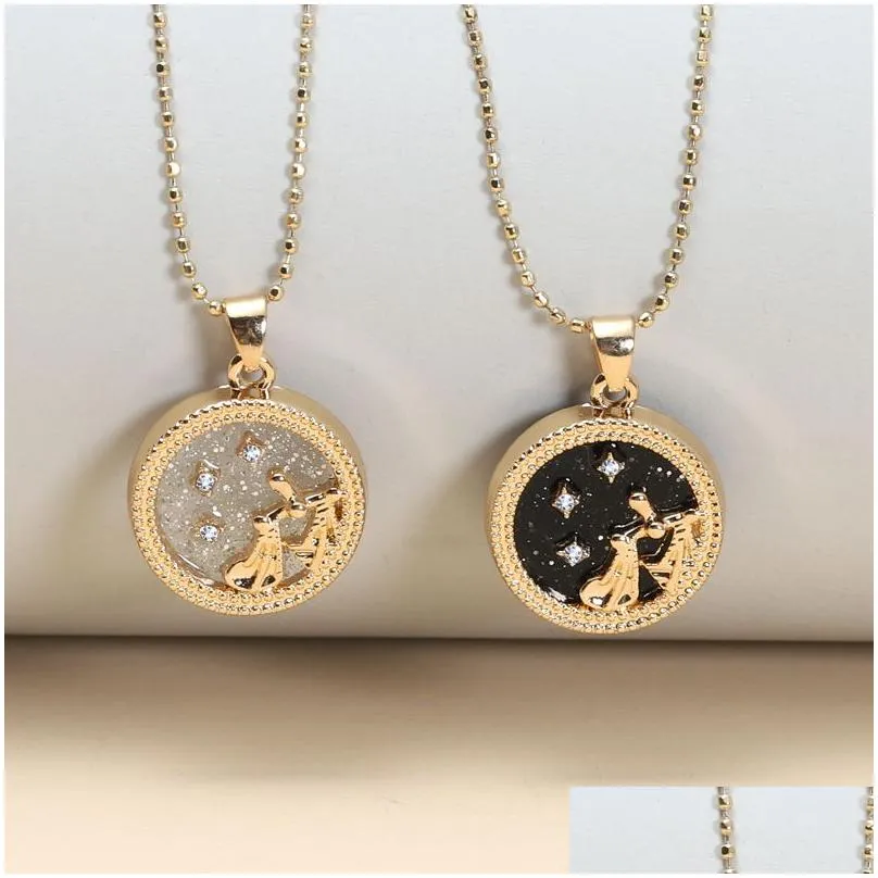day and night zodiac sign necklace for women 12 constellation pendant beads chain choker female birthday jewelry cardboard card