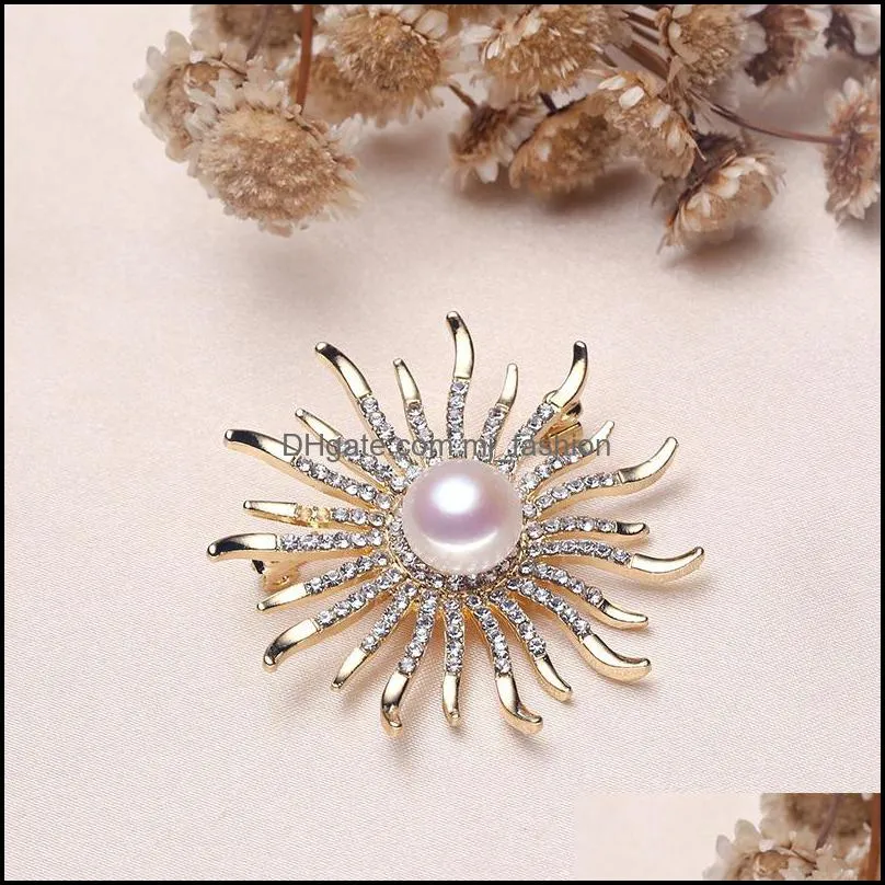 Jewelry Settings Flower Pearl Brooch Rhinestone For Women Fashion Accessories 9 Styles Diy Pins Christmas Drop Delivery Dh8Kw