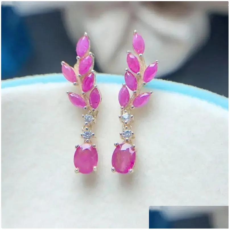 Dangle Earrings Natural Real Sapphire Or Ruby Leaves Style Drop Earring 925 Sterling Silver 0.6ct 2pcs 0.15ct 12pc Gemstone T23318