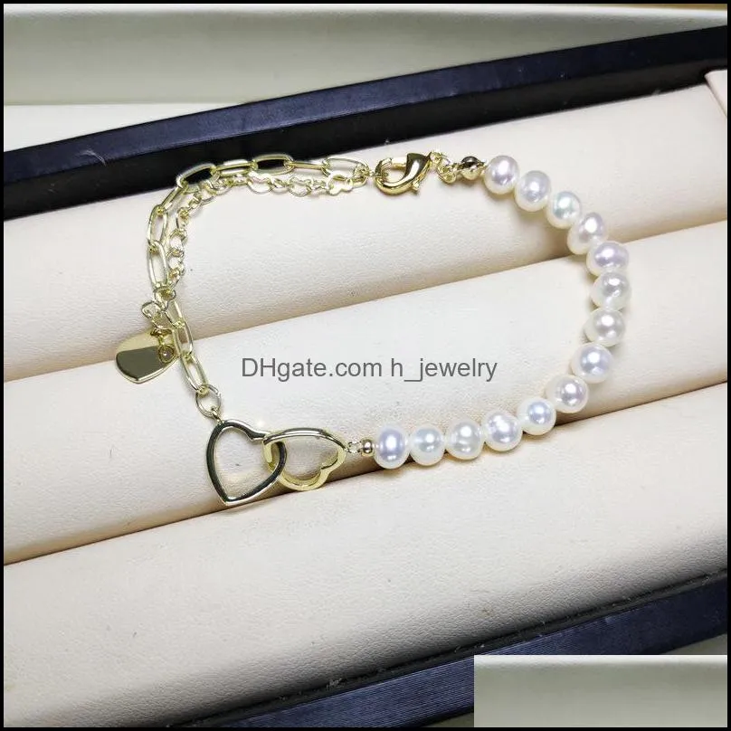 Beaded Pearl Bracelet Gold Plated 5-6Mm For Women Anniversary Gift Jewelry High-Gloss Drop Delivery Bracelets Dh4Ui
