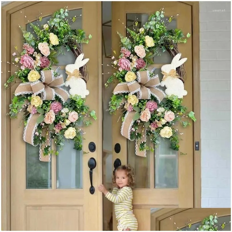 Decorative Flowers Easter Front Door Wreath For BuShape Garland Wall Decor Spring Decoration