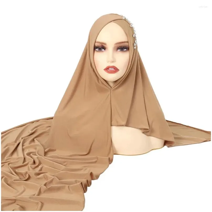 Ethnic Clothing Muslim Women Turban Instant Long Scarf Hijab One Piece Amira Diamonds Headscarf Hat Shawls Wrap Forehead Cross Bandana