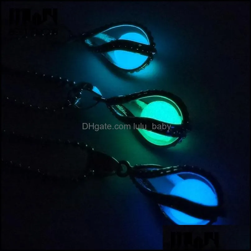 Pendant Necklaces Vintage Fluorescent Luminous Necklace Bronze Chain Glow In Dark Ball Women Jewelry For Halloween Gift Drop Dhgarden Dh4Fb