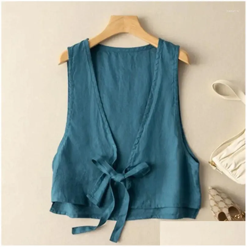 Women`s Vests Summer Womens Cotton And Linen Lace Up Vest Waistcoat