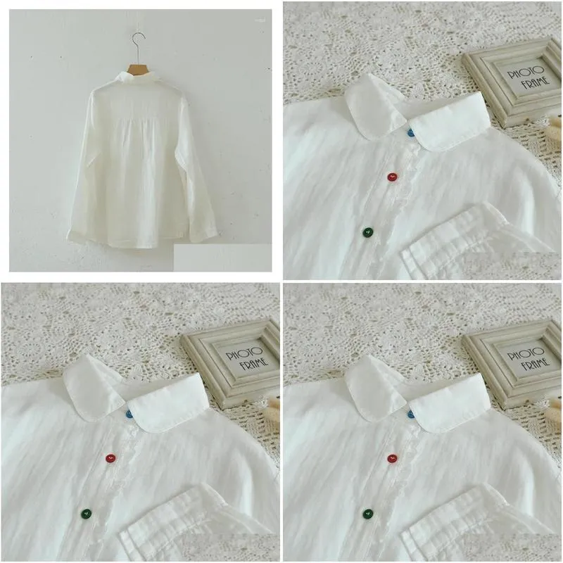 Women`s Blouses Japan Style Mori Girl Colorful Buttons Blouse Cotton Lace Long Sleeve Women Shirt