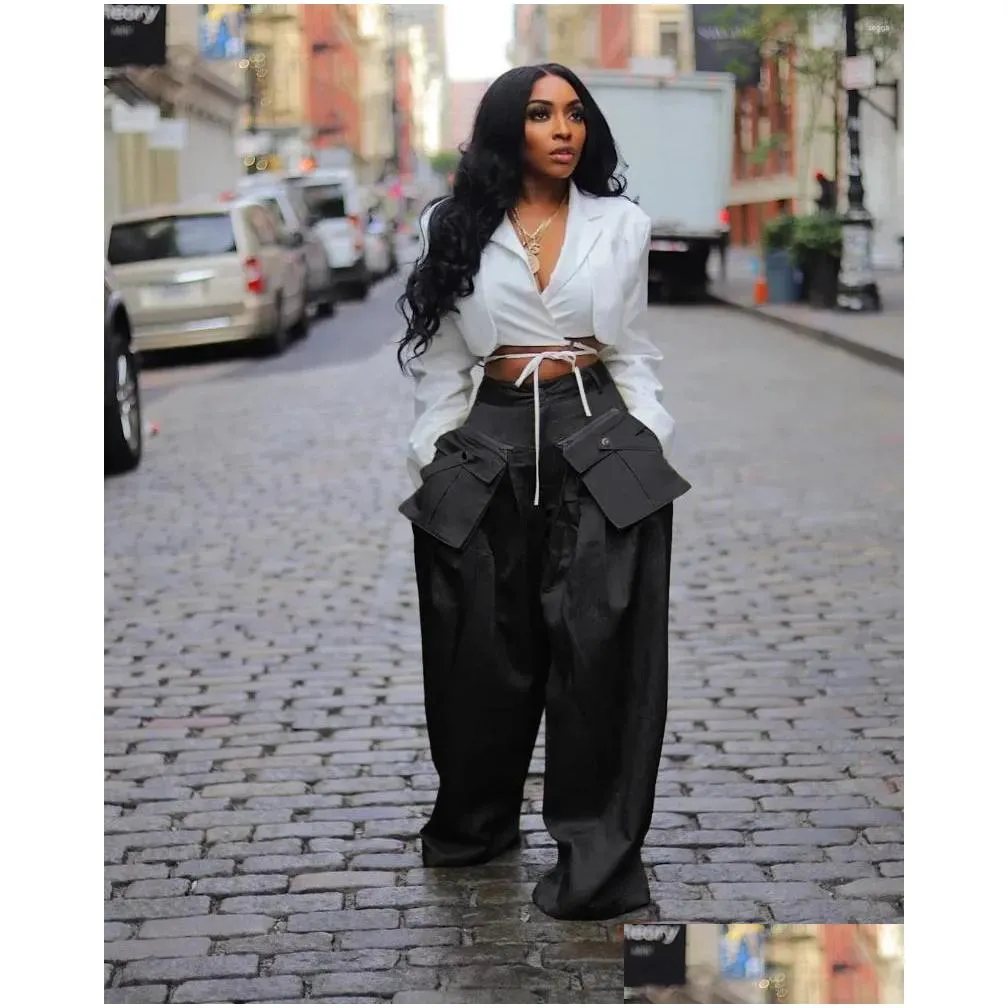 Women`s Pants Arrival Wide Leg Women Loose 3D Pockets Spring Streetwear Trousers