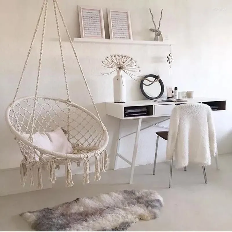 Camp Furniture Nordic Hanging Basket Ins Chair Swing Hammock Cotton Rope Woven Tassel Indoor Outdoor Child Adult