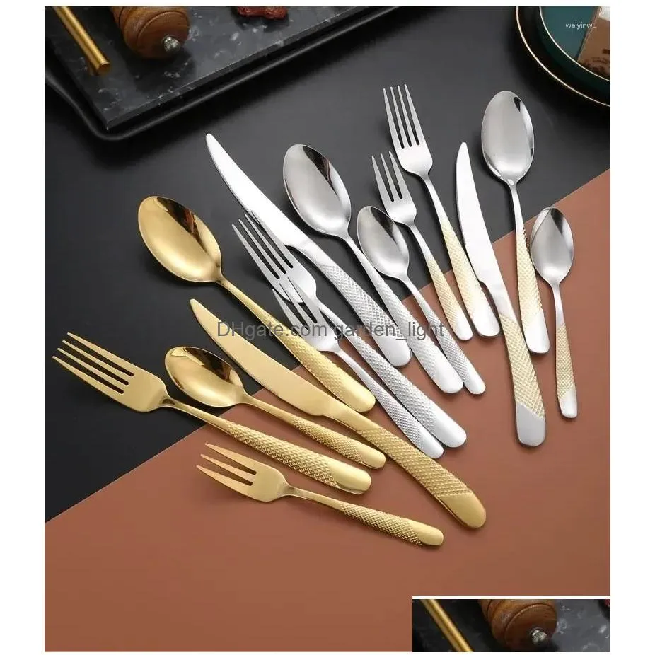 dinnerware sets spoon flatware steak set cutlery gold fork stainless knife western luxury 30pcs tableware steel