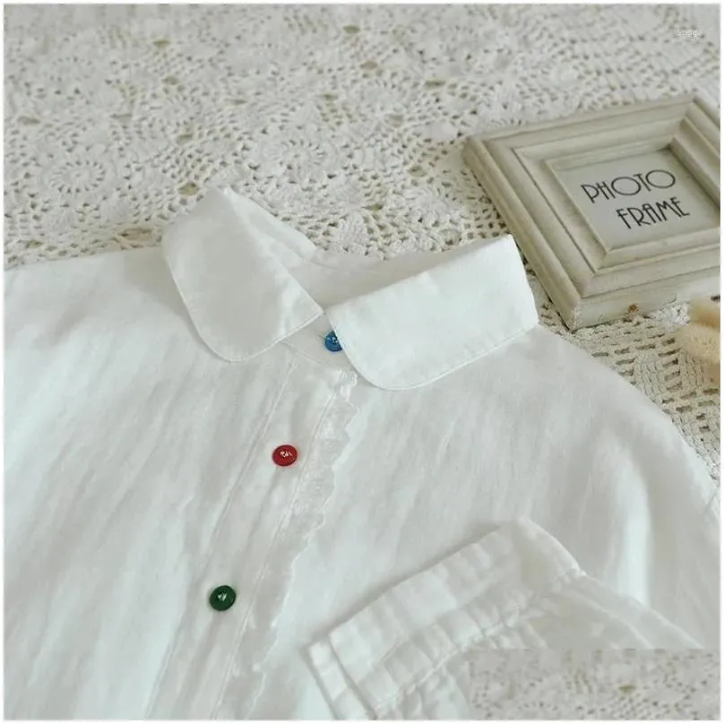 Women`s Blouses Japan Style Mori Girl Colorful Buttons Blouse Cotton Lace Long Sleeve Women Shirt